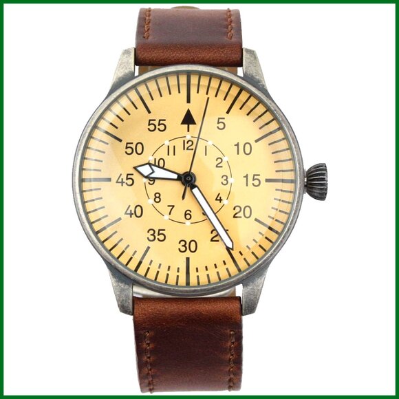 Vintage Aviator Watch with Calfskin Leather Strap and Quartz Movement